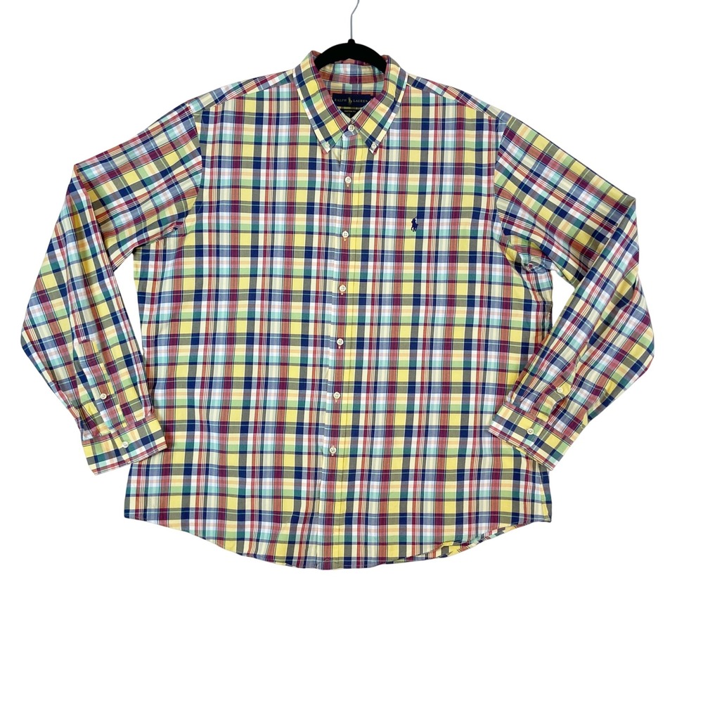 Ralph Lauren Custom Fit Plaid Button Down‎ Shirt Men's XXL Long Sleeve Preppy